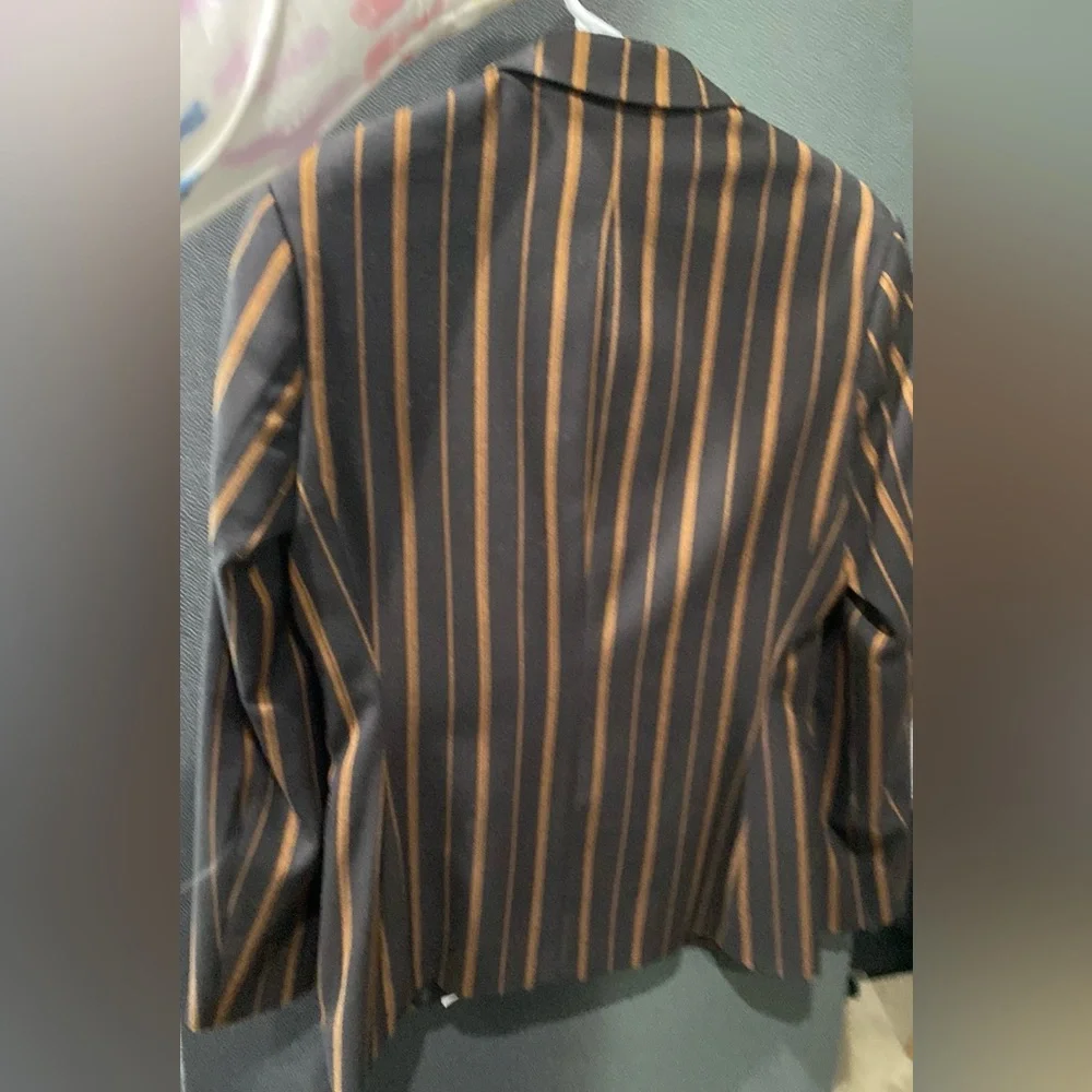 ASOS DESIGN skinny suit jacket in tobbaco stripe